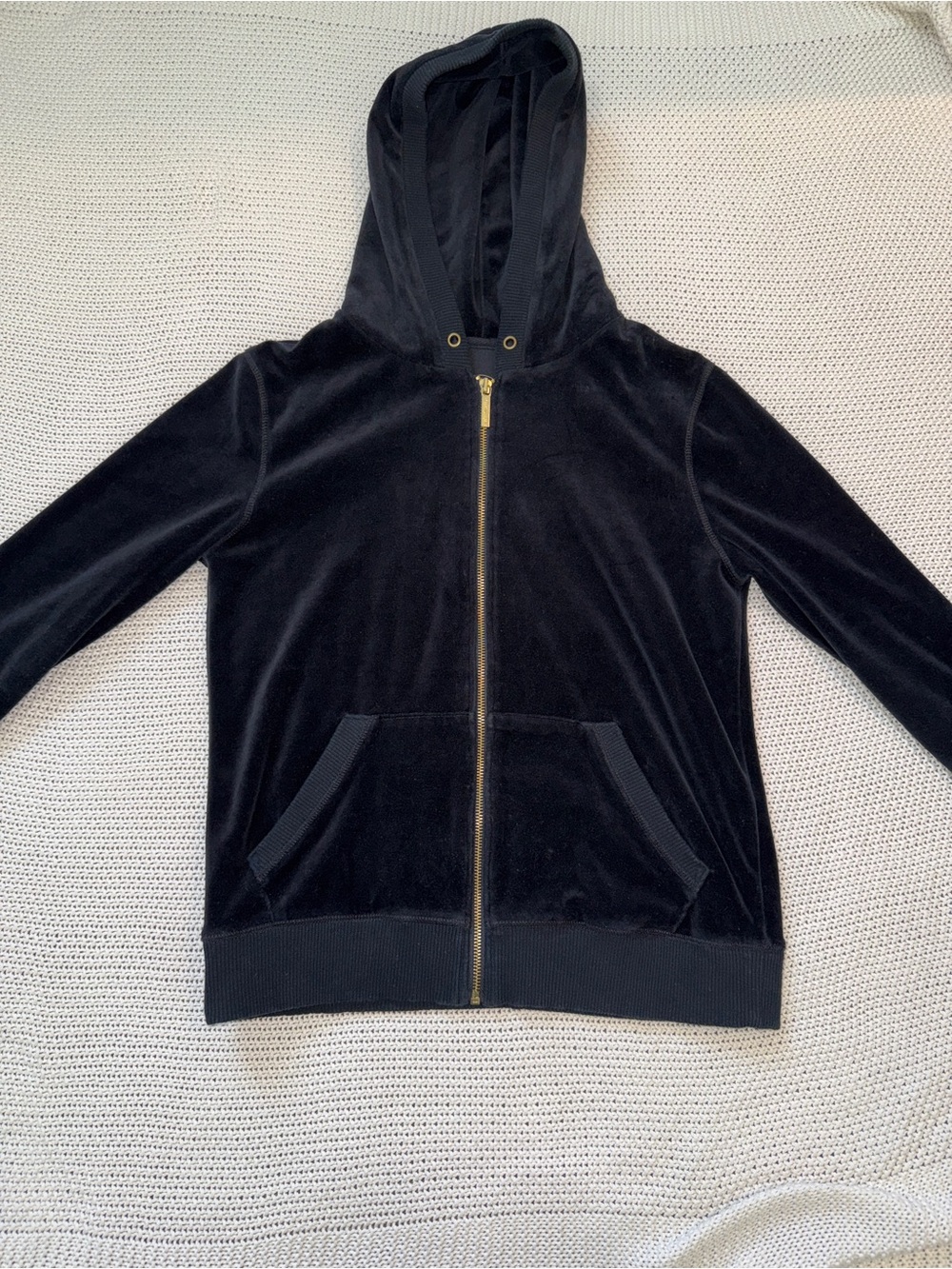 Michael Kors Black Velvet Zip Hoodie with Gold Zipper